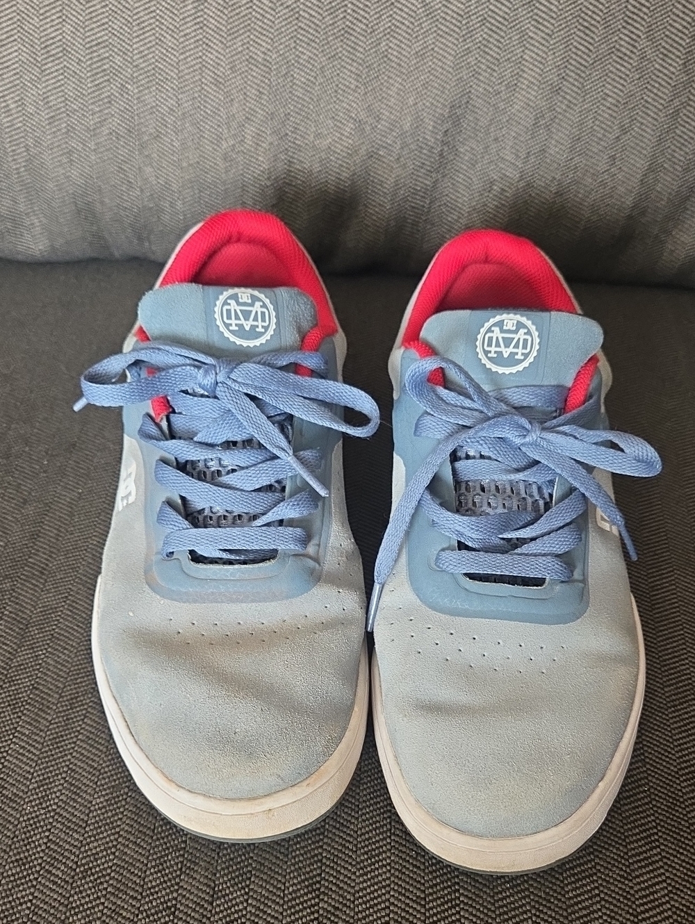 DC Light Blue and Red Low-Top Sneakers